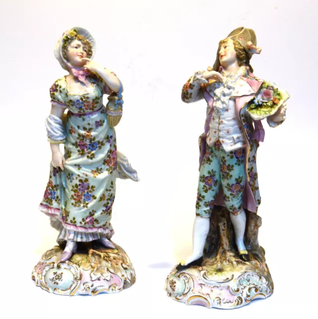 Couple de Figurines Porcelaine Thuringe Volkstedt Saxe R.Eckert Ca 1900 Signé