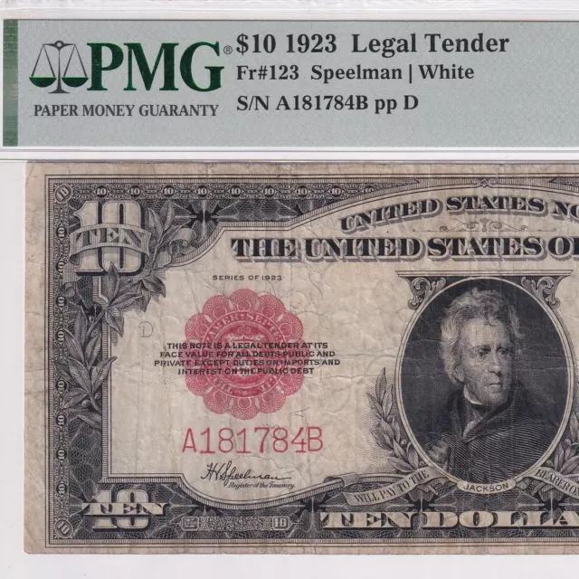 1923 Ten Dollars $10 large size Legal Tender U.S. Note, Fr#123—PMG 20 Very Fine