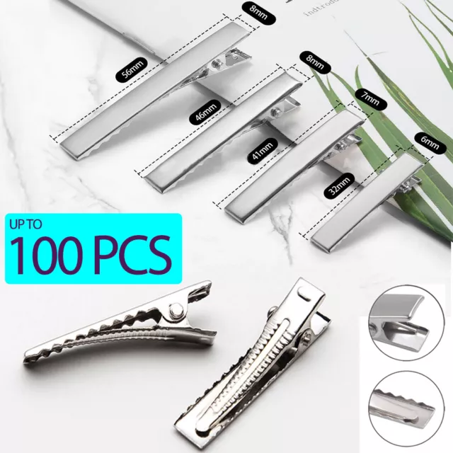 50 100x Small Medium Lot Silver Crocodile Alligator DIY Bow Blank Hair Clips UK