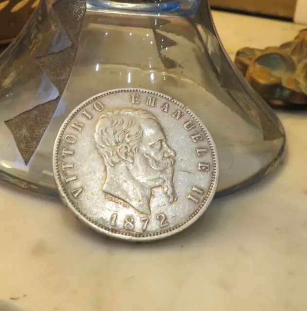 Pièce De Monnaie  italie 5 lire argent silver  1872 vittorio emanuele 2