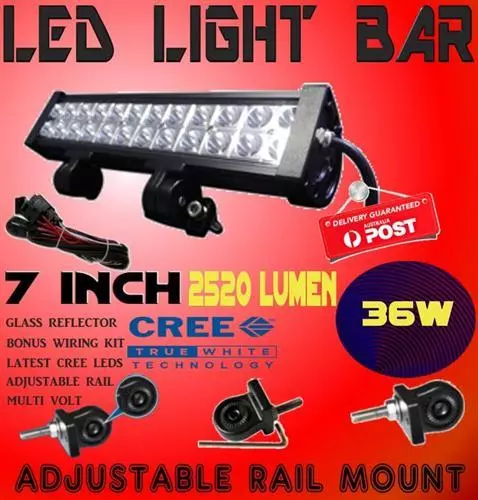 7 Inch 36W Cree Led Light Bar Flood 9-32V Offroad Work 4Wd Double Row 7" Harness