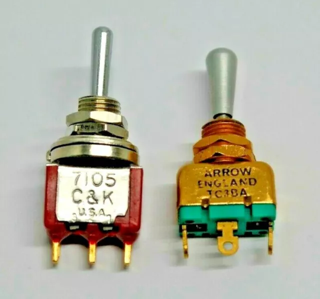 Miniature toggle switch ON-OFF-ON Momentary or latched SPDT 250V 2A C&K Arrow