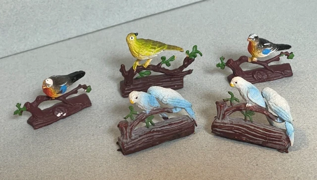 Vintage Fancy Painted Plastic Birds Lot (Qty 5) 1.25" HONG KONG