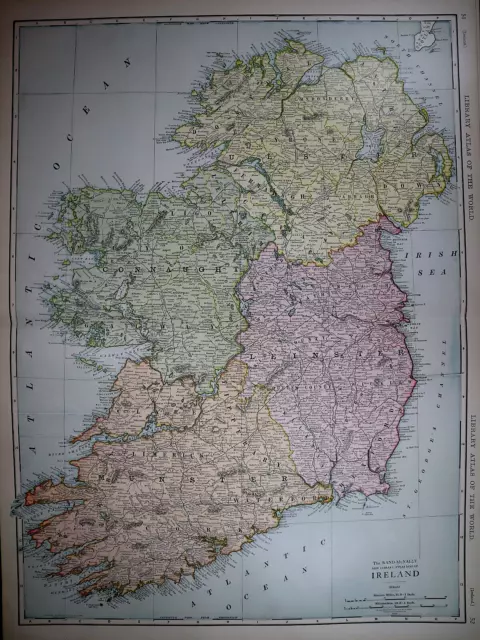 Old Authentic 1912 McNally Atlas Map ~ IRELAND ~ (XXL20x28) #1312