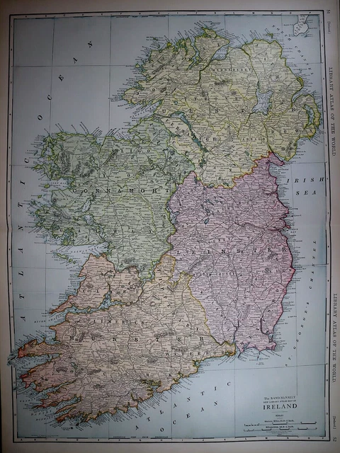 Old Authentic 1912 McNally Atlas Map ~ IRELAND ~ (XXL20x28) #1312