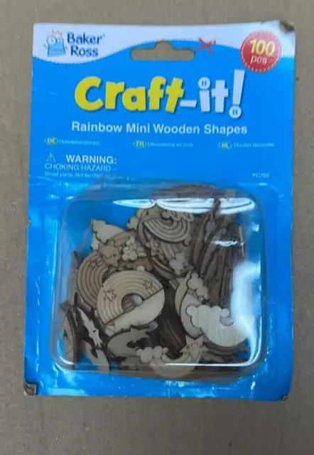 Baker Ross FC755 Rainbow Mini Wooden Shapes - Pack of 100, Wood Crafts for Kids