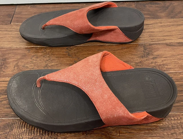 FitFlop Lulu Shimmer Shade Sandals Size US 8 Flame Red Toe Thong Slip On Shoes 2