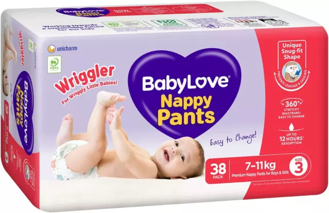 Babylove Nappy Pants Size 3 (7-11Kg) | 76 Pieces (2 X 38 Pack)