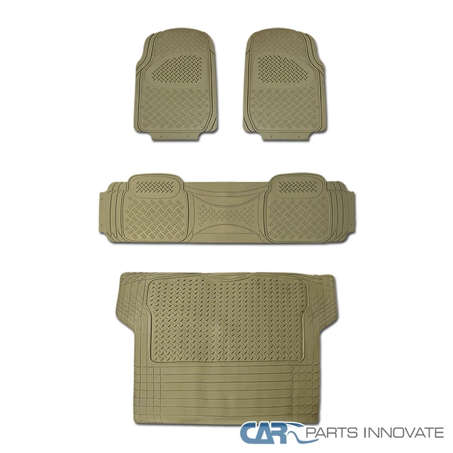 Beige PVC Rubber 4X Front Rear Cargo Floor Mat Carpet Custom Fit Truck SUV Van