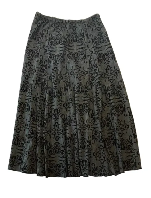 J. Jill Skirt Stretch Gray & Black Flocked Maxi Size 12 A-Line Elastic Waist