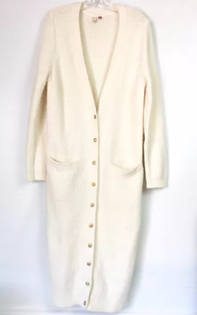 Pilcro Womens Medium Duster Cardigan Cozy Ivory Cotton Blend Knit Long Sweater