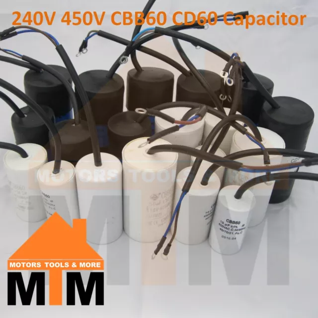 250V 450V CBB60 CD60 Capacitor 50/60Hz Start Run Wire Lead Motor ALL SIZES 2