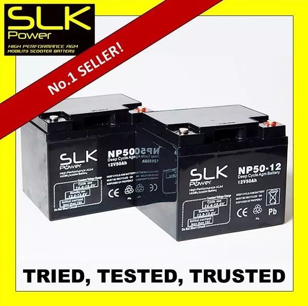 2 x 12v HEAVY DUTY AGM 50AH MOBILITY SCOOTER BATTERIES (SAMES SIZE AS 40 42 45AH