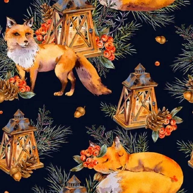 Watercolor Woodland Animal Pattern Digital Printed Fabric Cotton Cut By Yard