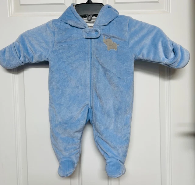 Baby boys Child of Mine size 0-3 months warm fleece hooded footed one piece