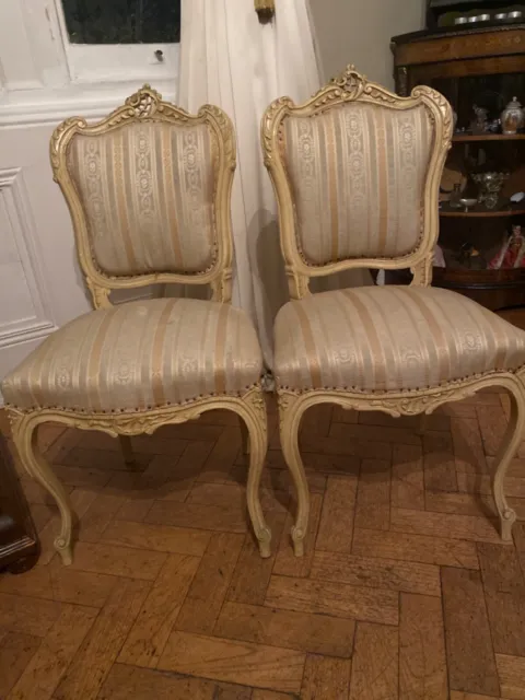 Stunning Pair Antique French Salon Chairs~Pierced & Carved Back~Cabriole Legs