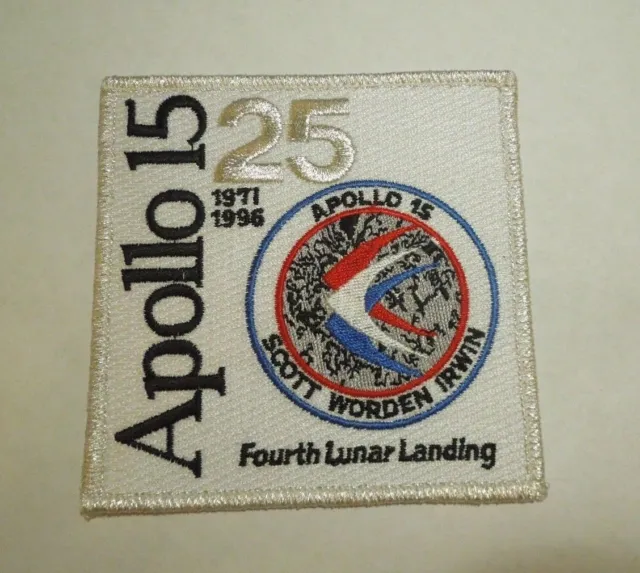 25th Anniversary NASA Space Apollo 15 Fourth Lunar Landing Iron On White Patch