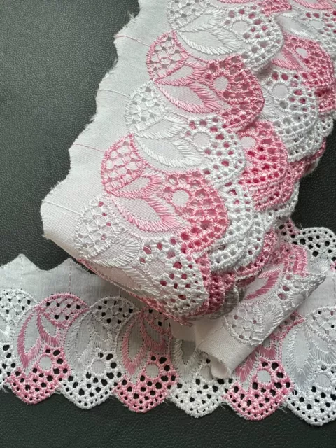 9 Meter Spitzenborte Madeiraspitze Borte Band bestickt Bett Band 70mm Weiß Rosa