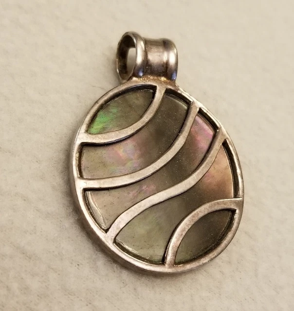 Abalone Shell Large Circle Pendant 925 Sterling Charm South Western Aztec Neckla
