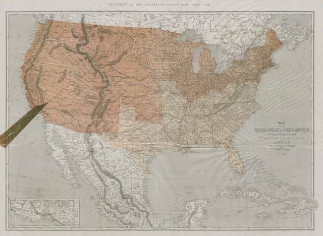 Large Civil War map of the United States. ETTLING. Illustrated London News 1861