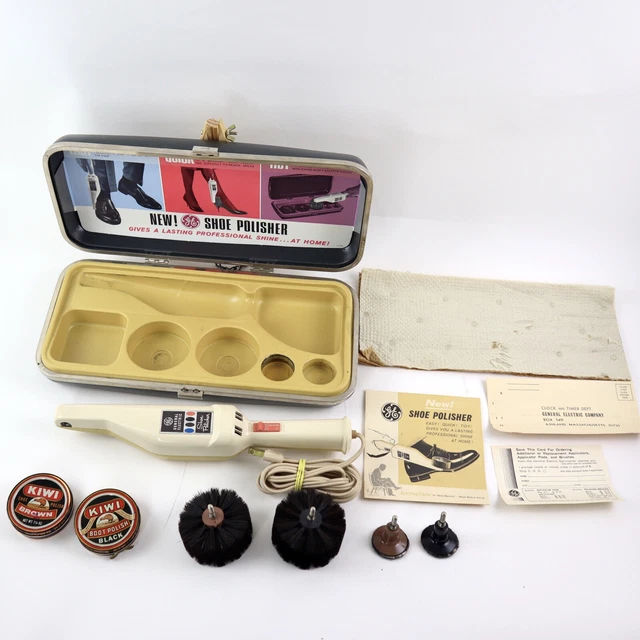 Vintage General Electric Shoe Polisher Shine Kit Tested Great Condition w/ Case