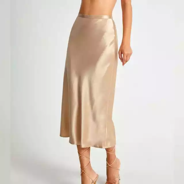 NWT REVOLVE & ANTHROPOLOGIE lovers COMMENSE satin midi skirt apricot L