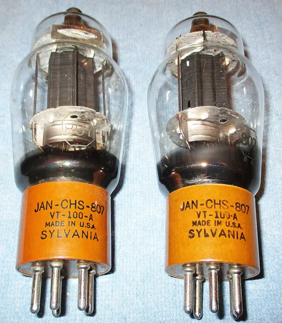 2 Sylvania JAN CHS 807 VT-100A Vacuum Tubes - 25-Watts for Audio or Transmit