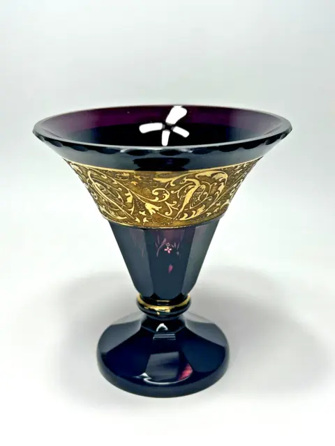 1920s Art Deco Czech Bohemian Moser Oroplastic Purple Amethyst Glass Vase Birds