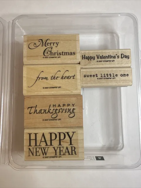 Stampin' Up HOLIDAYS & WISHES Wood Stamp Set of 6 Happy New Year Merry Christmas