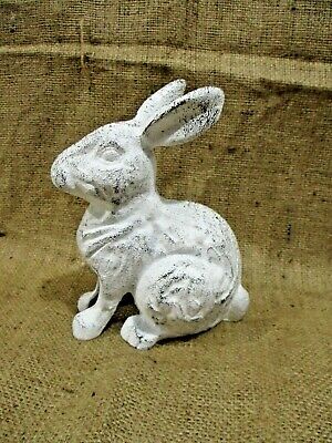 Large Cast Iron RABBIT Easter BUNNY Garden Statue RUSTIC Home Decor  7" White