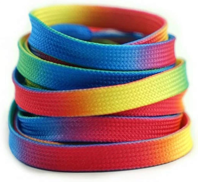 Flat Wide Rainbow Shoelaces 2 Pairs Lace for Roller Skates Hockey Skates Boots a