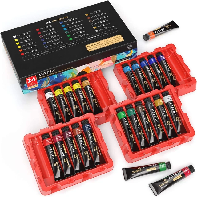 Juego de pintura al óleo ARTEZA, 24 colores en tubos de 12 ml/0,4 EE. UU. fl oz, aceite ricamente pigmentado