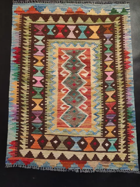 Tribal Handmade Afghan/ Turkish Kilim Rug, Wool Aztec Area Rug, Size 118x81 CM