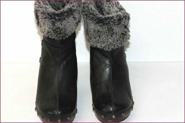 RB Boots Sabot Cuir Clouté Noir Revers Fourré T 35 TBE 3