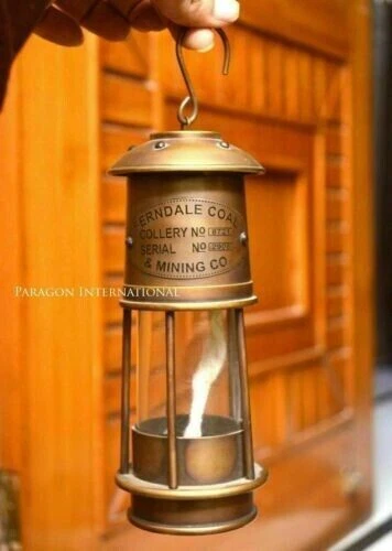 Antike Lampe, massives Messing, Bergmannslampe, nautische Schiffslaterne,...