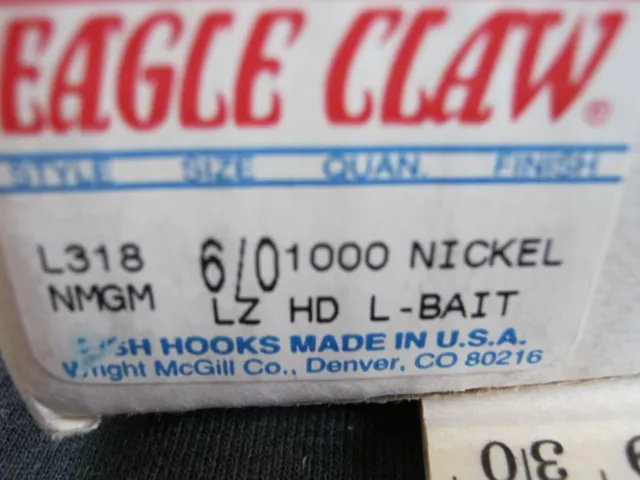 500 EAGLE CLAW Live Bait Nickel Hooks size 6/0 L318NMG Tuna