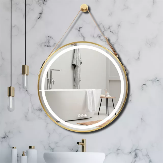 AntiFog Detachable Strap Hanging Bathroom Mirror Round Led Vanity Makeup Mirror