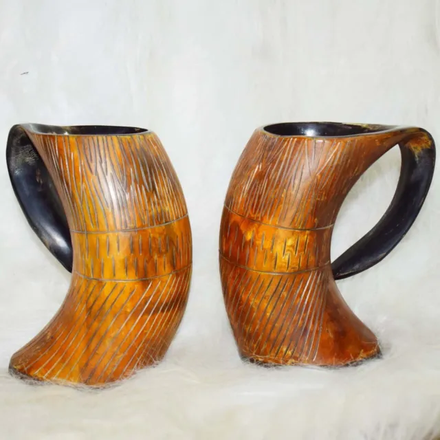2 tasses corne médiévale corne à boire Viking authentique corne de bière...