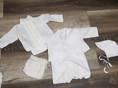 Vintage White Baby Boy Clothes 3 Months Christening Outfit  5 Pieces Handmade