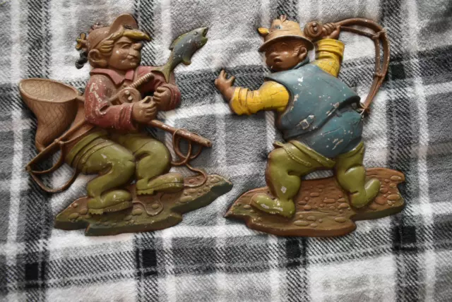 RARE ANTIQUE FLY Fishing Fisherman Bookends Great Bronze Patina Numbered On  Back $375.00 - PicClick