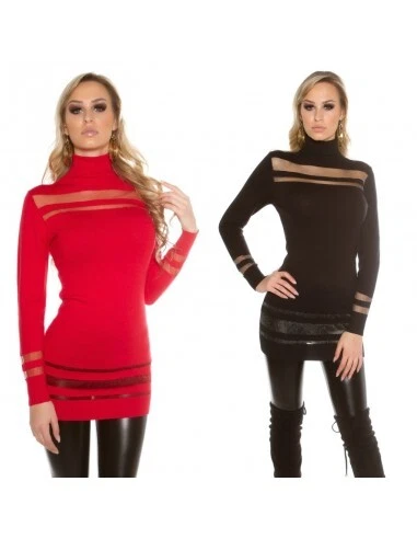 Abito manica lunga da donna vestito corto mini dress maglione collo alto inverno