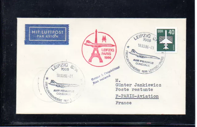 Air France Ffc First Flight Leipzig - Paris 1986 Concorde Cover