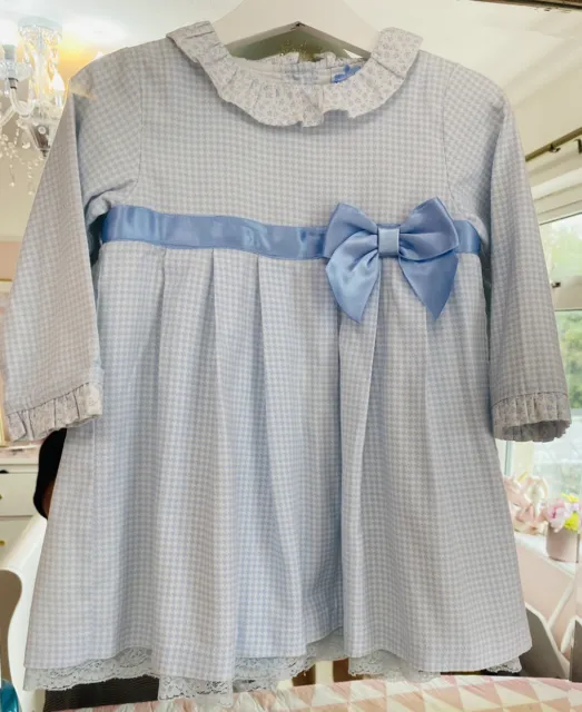 SARDON Age 2-3 (36 Months) Frill Collar Dress Blue & White Spanish Traditional
