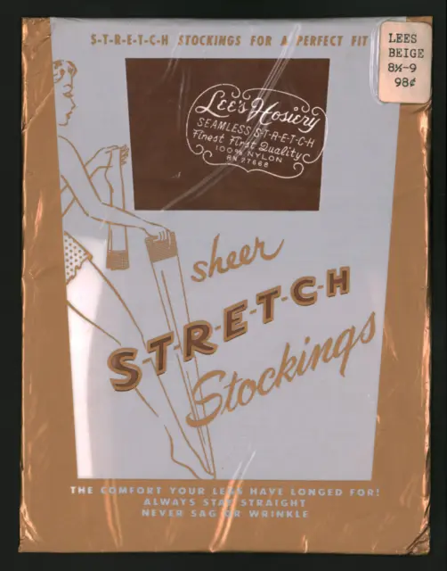 Lee's Hosiery Seamless Stretch Stockings Beige Sz 8 1/2 - 9 First Quality 1960s