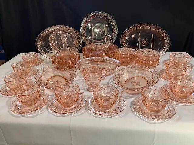 Rosemary Pink Dutch Rose by Federal Glass - RARE - 55pc Set of Depression Glass