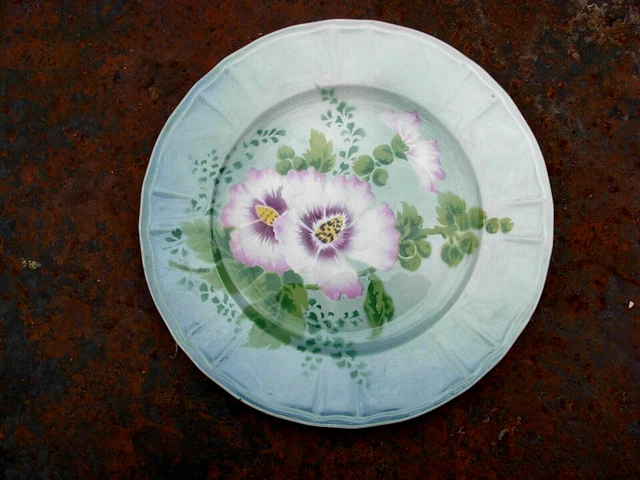 ASSIETTE ANCIENNE FLEUR Hibiscus signé St Amand déposé Hamage époque