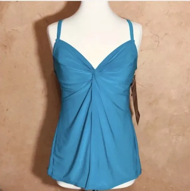 NWT MIRACLESUIT Blue Love Knot Flyaway Underwire Tankini Top Swimsuit Sz 8