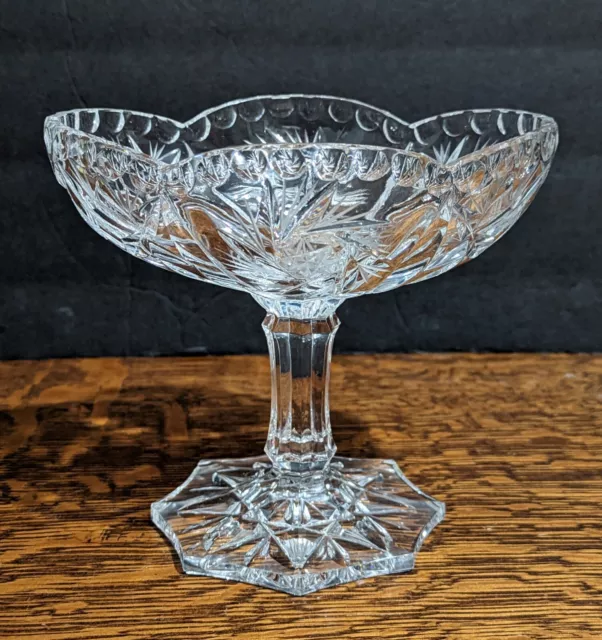 Vintage Crystal Compote American Brilliant Type Cut Glass Candy Nuts Relish Dish