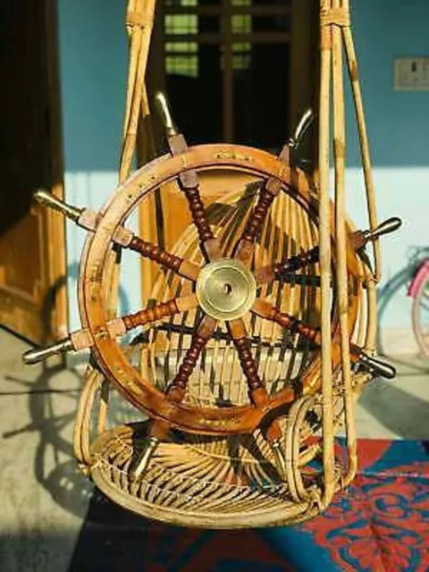 wonderful Large 36'' ANCHOR BRASS Wooden Wheel Captain Boat Gaston Turcotte Para