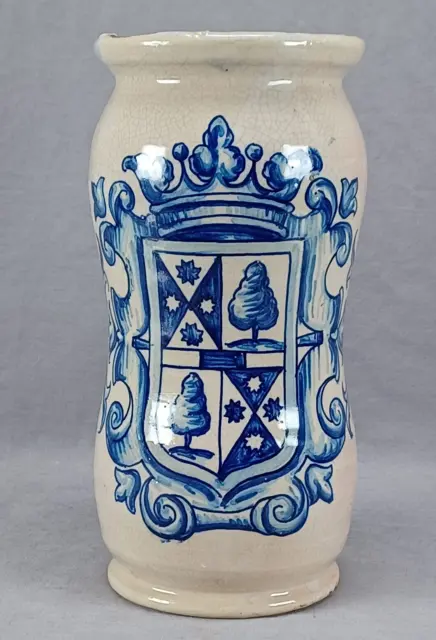 19th Century Spanish Hand Painted Armorial Albarello Apothecary Pharmacy Jar